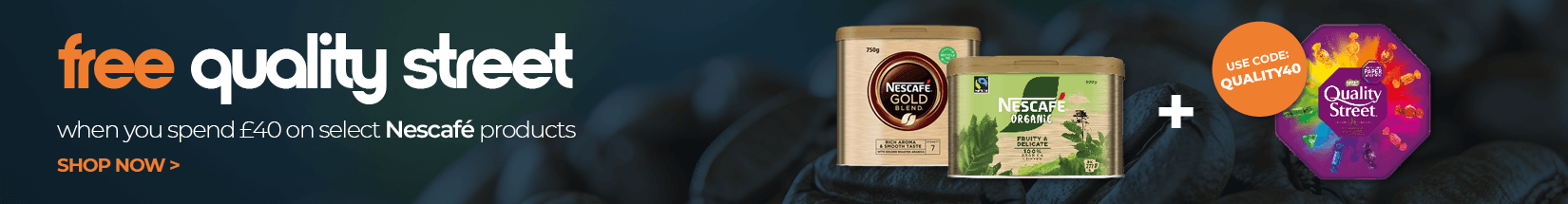 Spend 40 on select Nescafe products and claim a free tub of Quality Street with code QUALITY40.